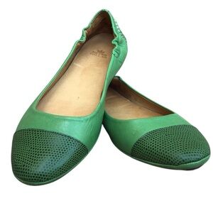 Peter Millar Green Leather Dana Napa Captoe Flats